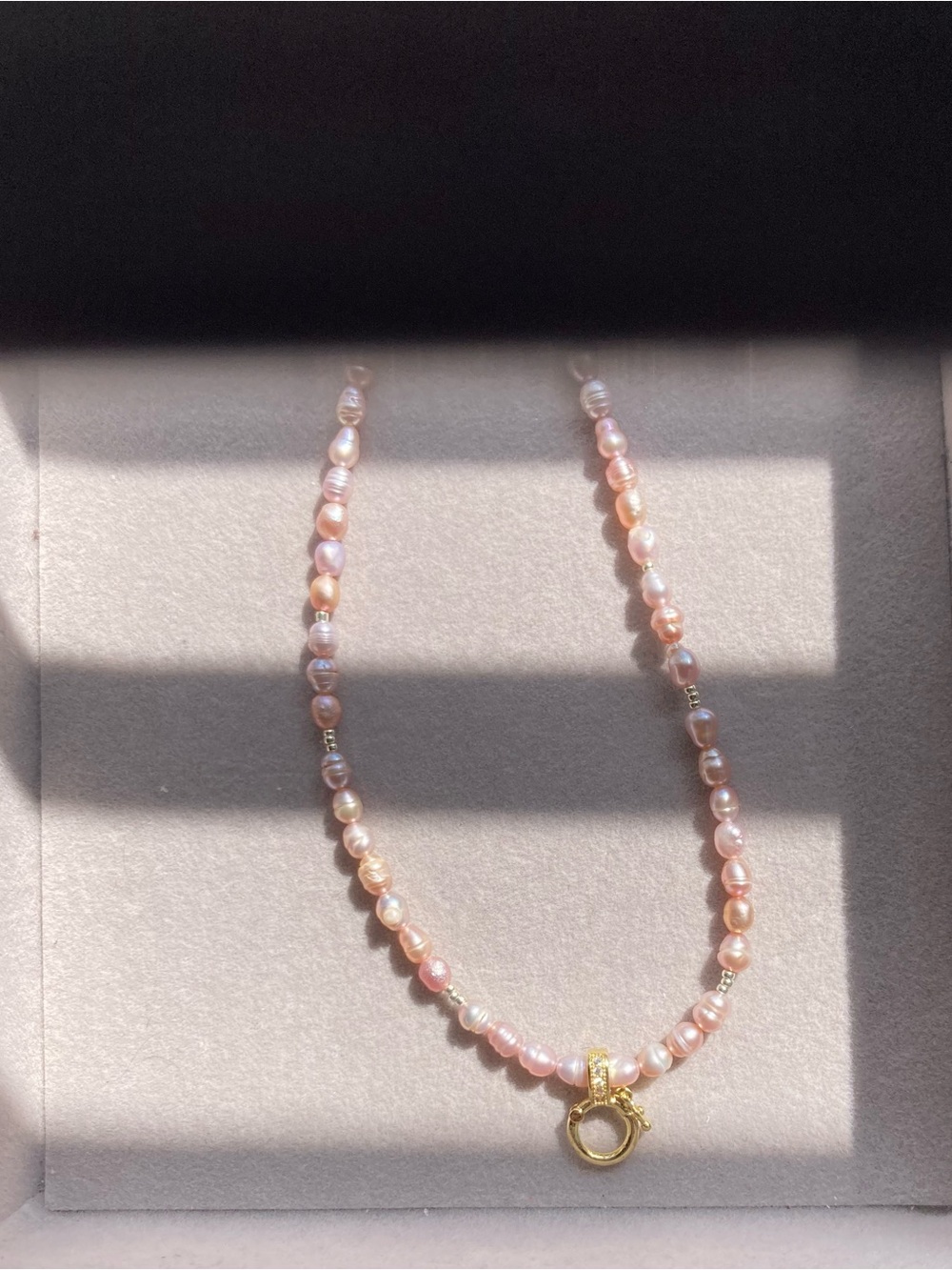 Pearl Pink Freshwater Pearl Necklace with golden interchangeable clasp for charm